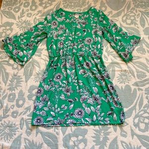 Green White Sz Large a new day artsy Floral mini dress flared bell sleeves